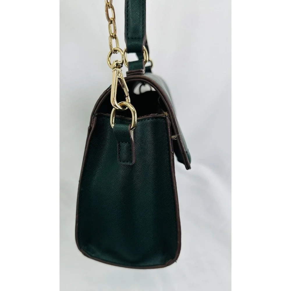 Anne Klein Satchel Shoulder Flap Crossbody Bag w/Gold Chain Strap‎ Green